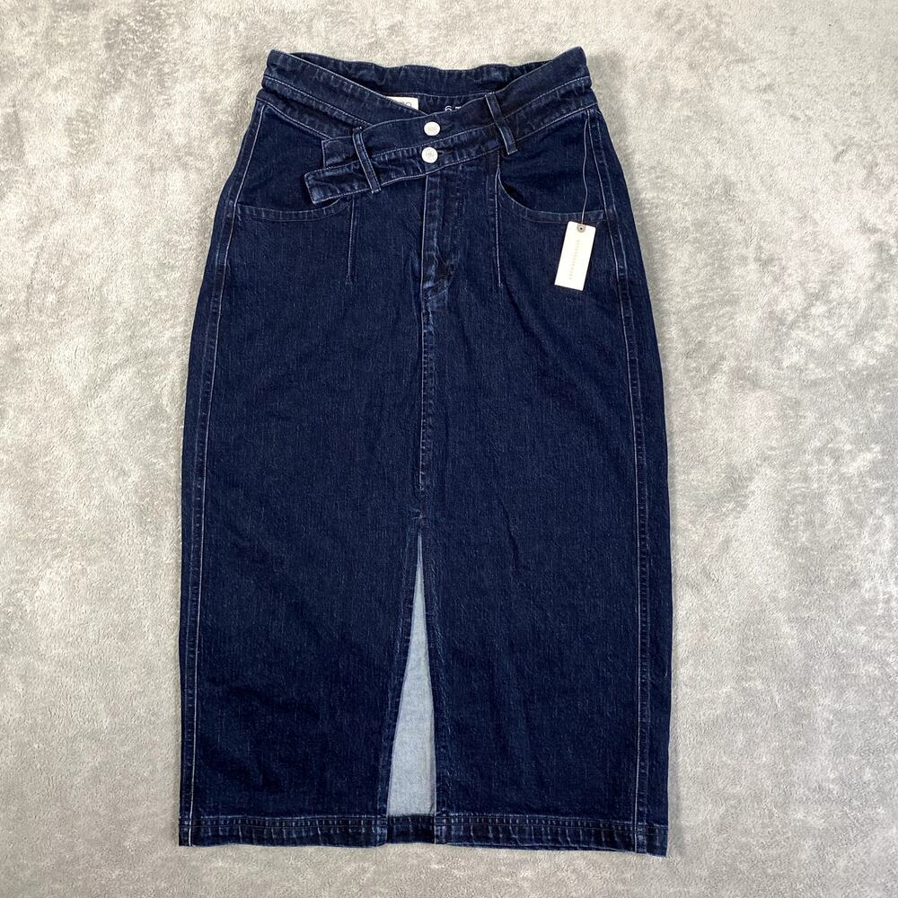 Anthropologie Pilcro Arden Double Waist Midi Skirt Women’s 6 Dark Wash Denim NWT
